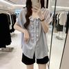 2026 Summer Plus Size Slimming French Petal Collar Shirt for Women