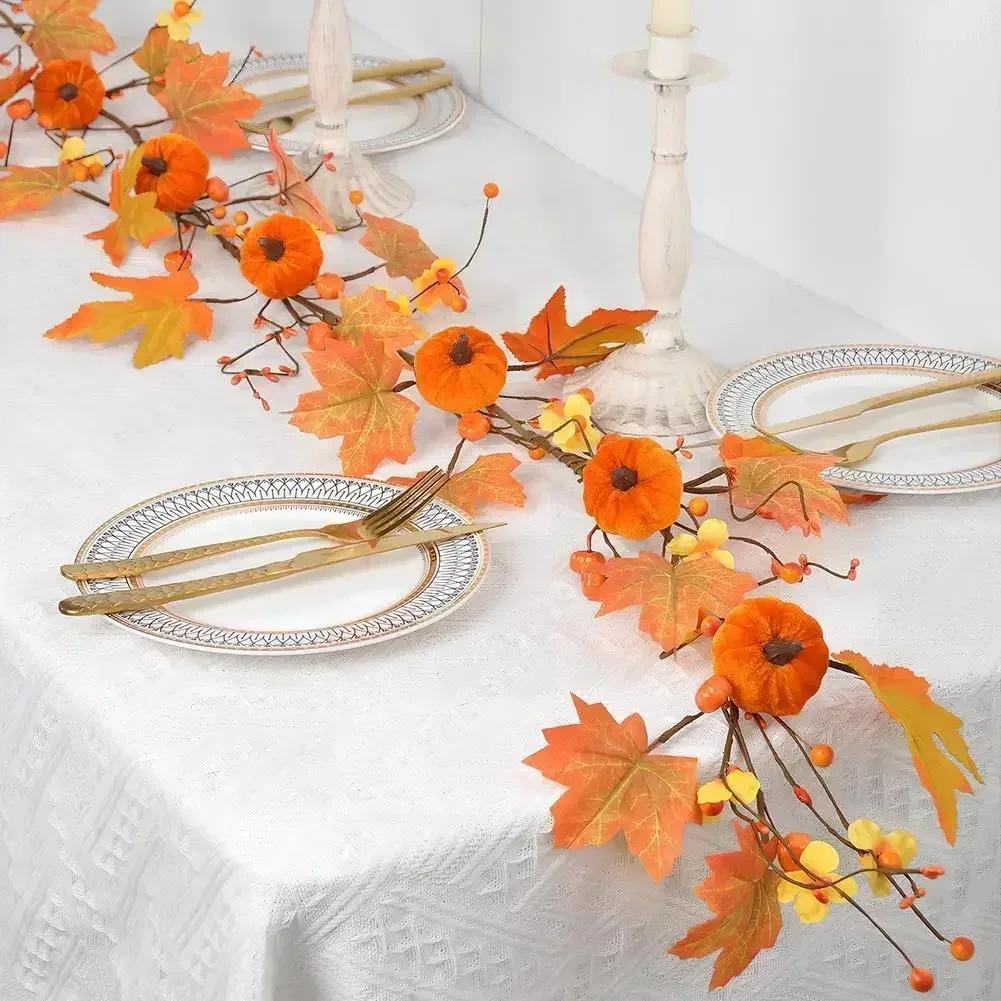 Pumpkin Vine Garland for Thanksgiving and Fall Decoration Made of Plastic and Fabric Suitable for Home and Event Use