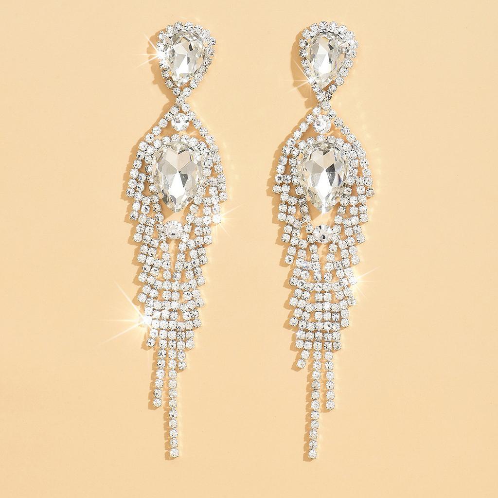Water Droplets Full Of Diamonds, Tassel Long Earrings, High-End Zircon Stud Earrings, Fashionable Light Luxury Atmosphere, Personalized Earrings