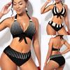 Costume da bagno donna a vita alta con stampa a righe a punto Costume da bagno donna sexy taglie forti Due pezzi Costumi da bagno da spiaggia