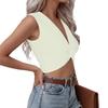 Damen Ärmelloses V-Ausschnitt Crop Top Verdrehte Vorderseite Lässiges Sommerhemd Enganliegend Dehnbarer Stoff Weich Bequem