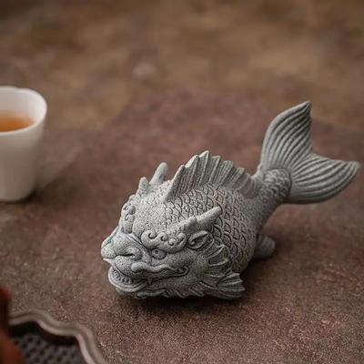 1PC Copyright Sandstone Fish Dragon Decorative Ornament Simple Retro Living Room Home Creative Landscape Tea Pet