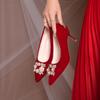 Red Bridal Shoes Wedding Dowry Light Luxury High-end Pearl High Heels Medium Heel Large Size Single Shoes