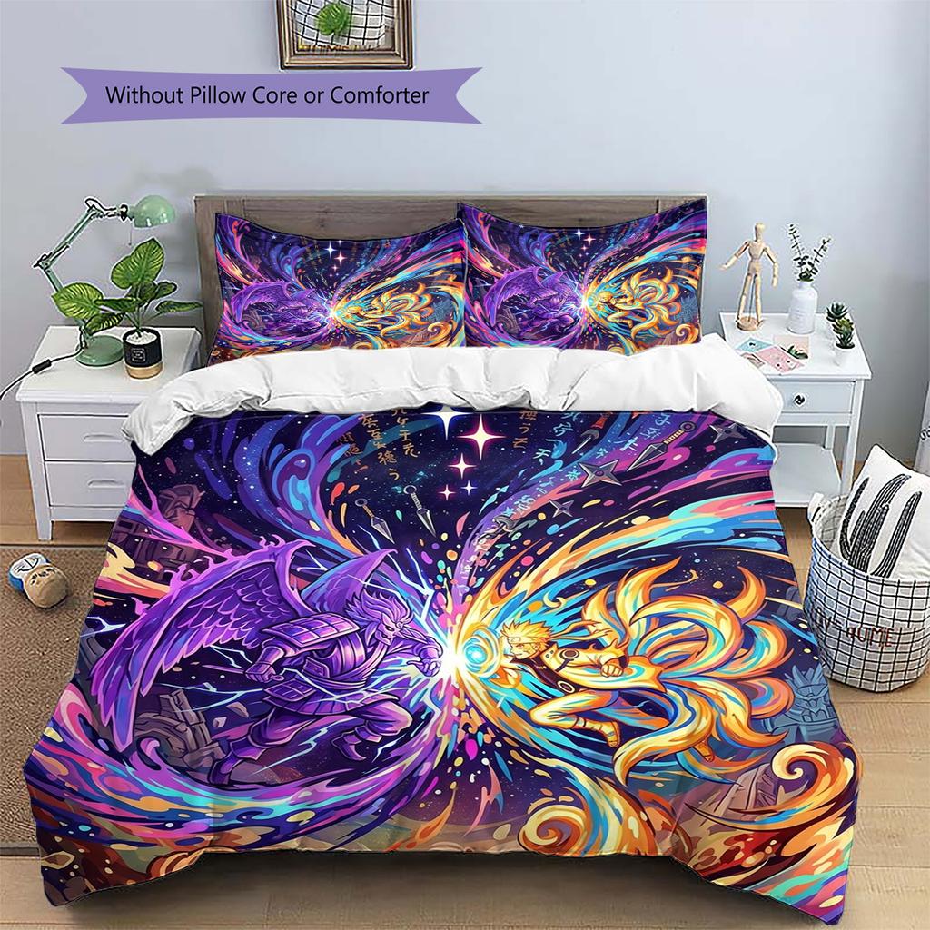 Naruto Pattern Bedding Quilt Set Quilt Cover Pillowcase Home Decoration Birthday Gift (1 * duvet cover + 2 * pillowcase, without core)