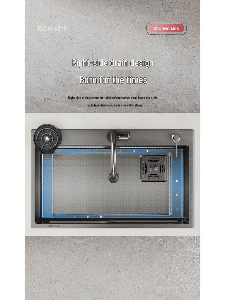 Handmade Gunmetal Gray SUS304 Stainless Steel Large Single Bowl Kitchen Sink