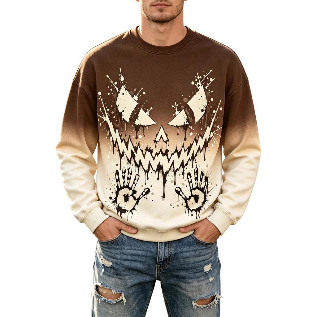 Men's Casual Halloween Printed Neck Long Sleeve Sweatshirt Pullover