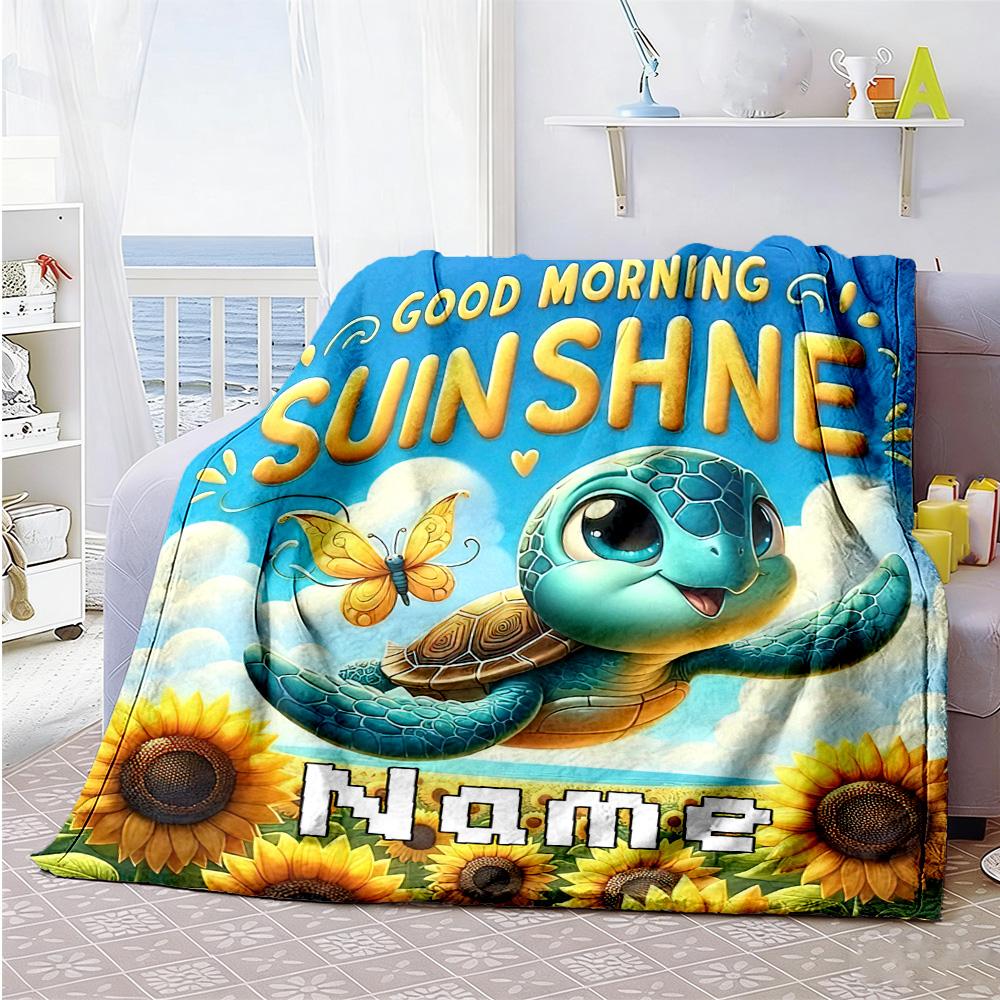 Turtle Sunflower Personalized Text Blanket Multi-purpose Customizable Blanket Durable Comfort for Home Decor Bed Sofa Office Ideal for All Seasons