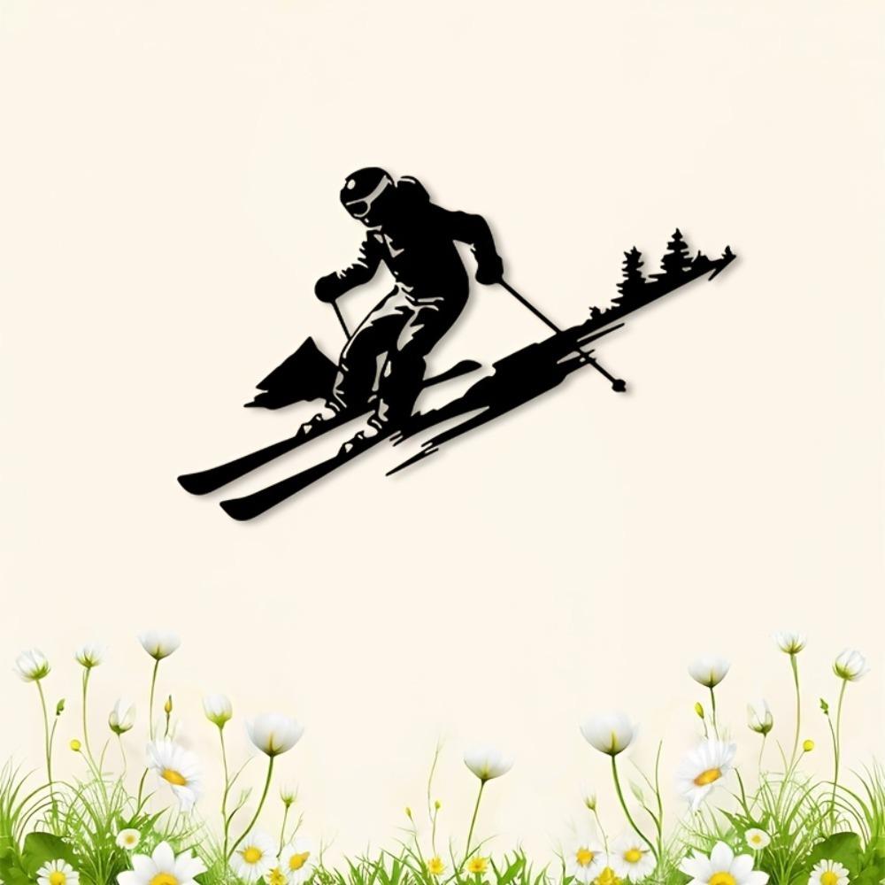 Vintage Skier Metal Wall Art Iron Sculpture Indoor Outdoor Decor Holiday Sports Gift