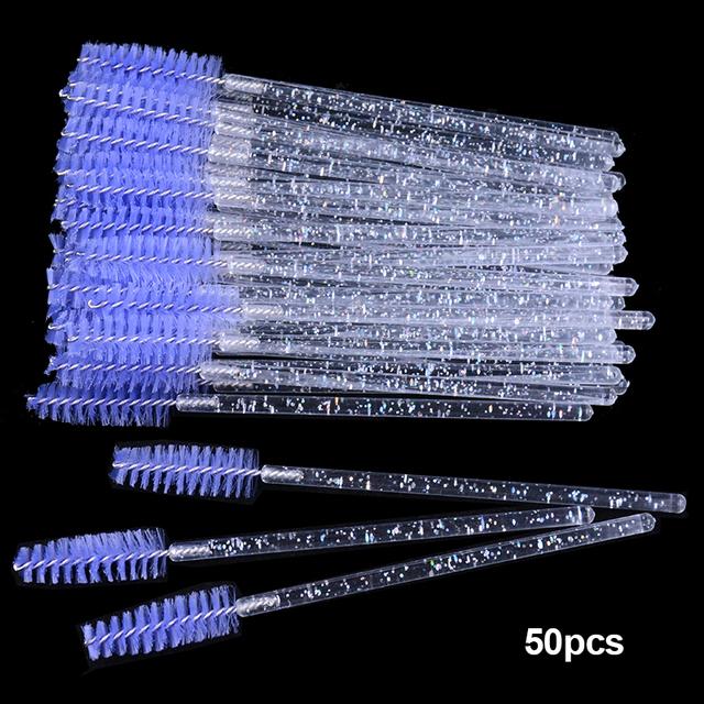 Shiny Crystal Disposable Eyelash Applicator 50pcs/Bag with Nylon Mascara Wands Spoolie Brushes for Lash Extension & Makeup Tools