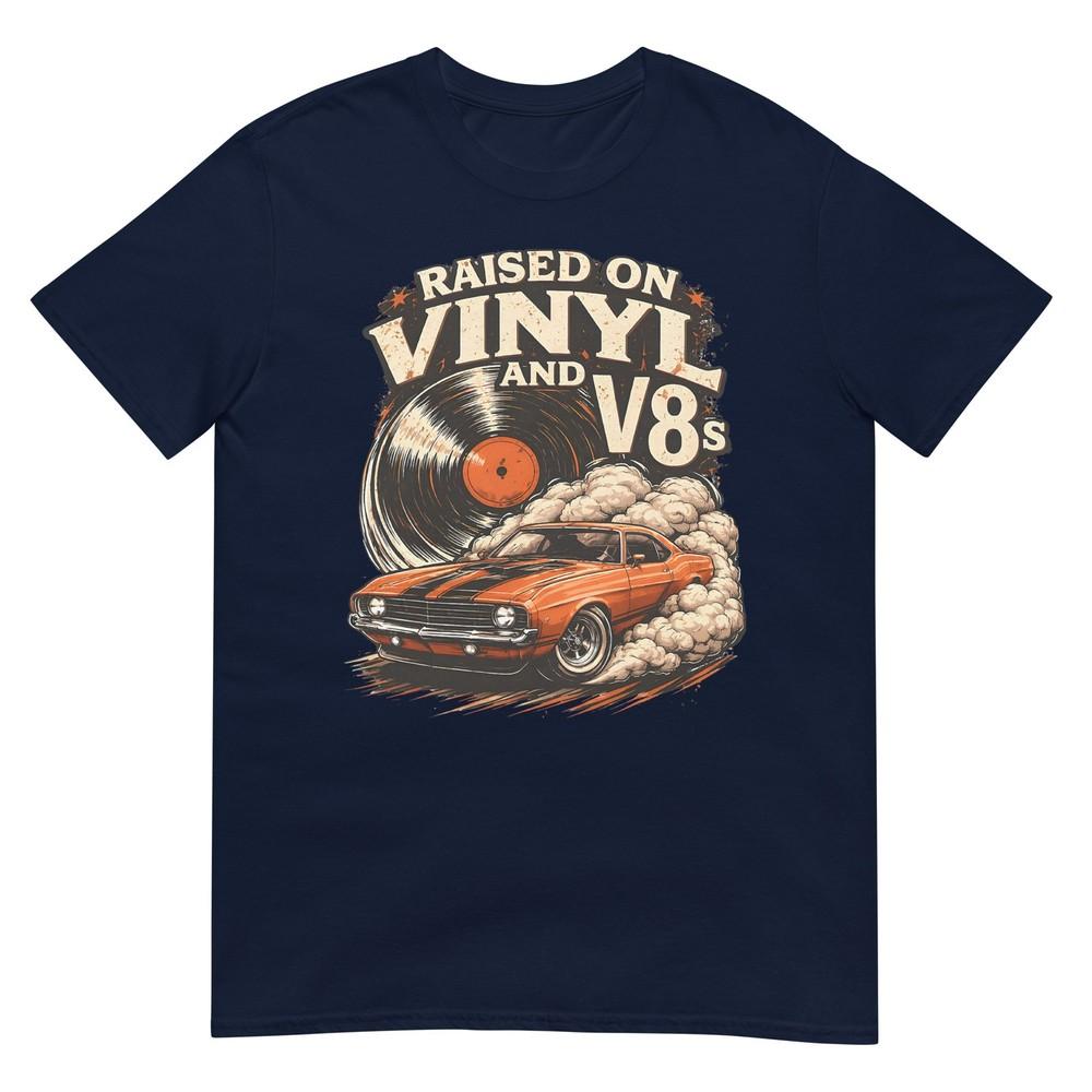 Raised On Vinyl And V8s Retro Car Music Tshirt S