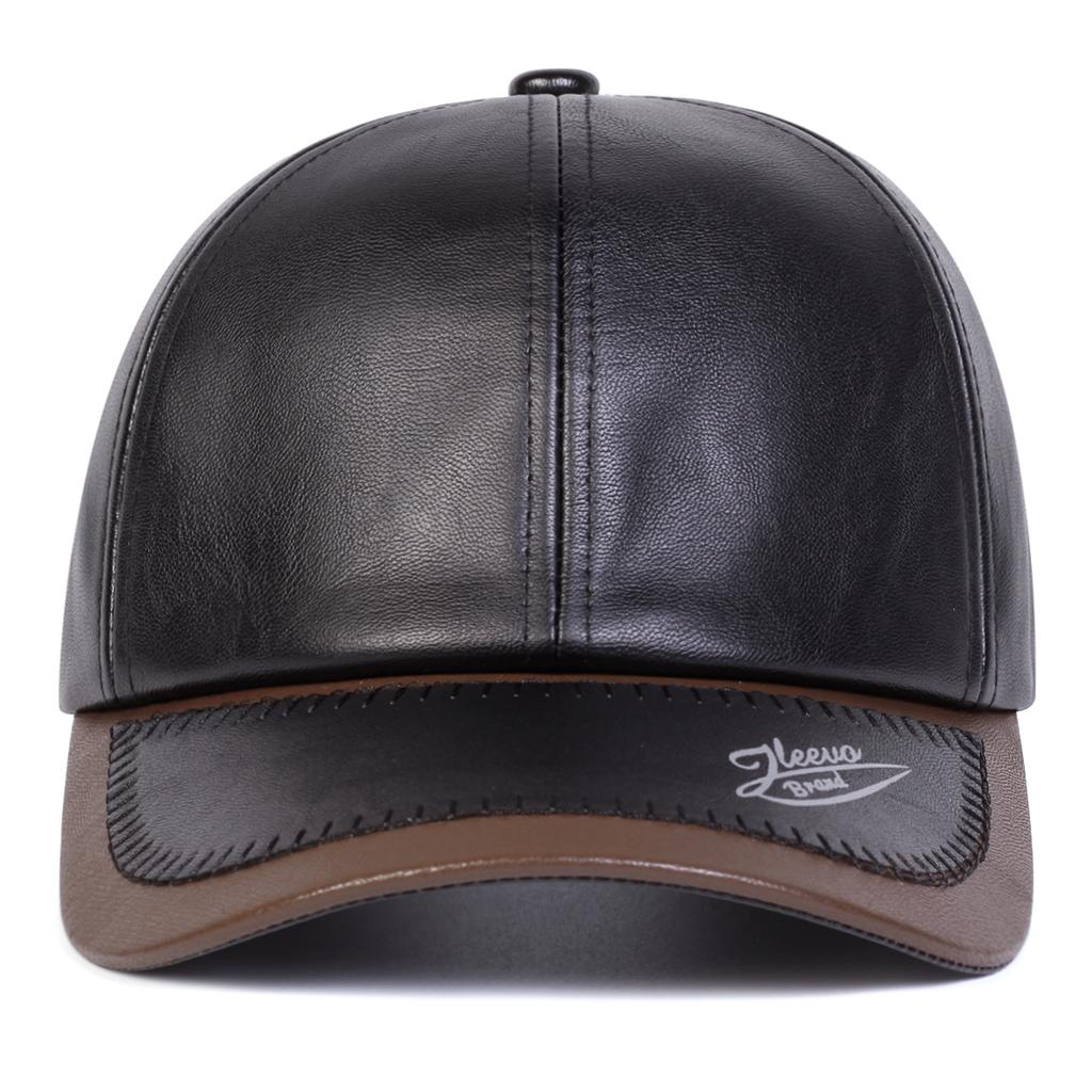 Unisex Brim Splicing Letter Print Adjustable Pu Leather Baseball Hat Winter Warm Caps Spring Autumn Outdoor Sport Travel for Women Men