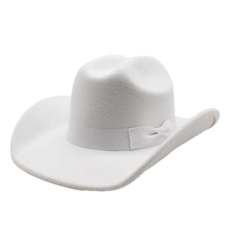 Verzogener Rand Bow Western Cowboyhut Amerikanischer Woll-Zylinderhut Herbst- und Winterfilzhut Europäischer und Amerikanischer Stil Vielseitiger Jazzhut