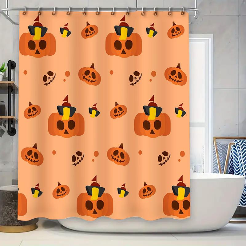 

Orange Pumpkin Shower Curtain With Halloween Theme Decorations For Home Bathroom Decor Accessories Waterproof Polyester Fabric I W60H190(CM)-1 Pcs