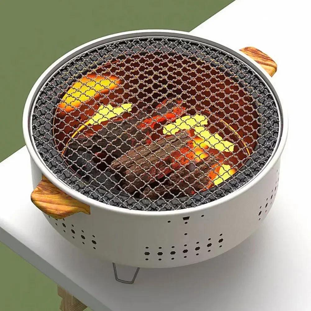 Přenosný gril Korejský vařič na dřevěné uhlí Nerezový dělený BBQ vařič Kulatý nepřilnavý grilovací stojan pro venkovní kempování