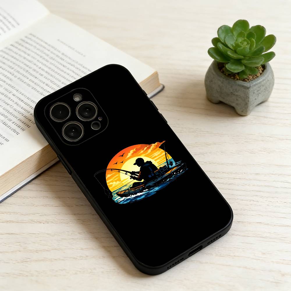 Fishing with Graffiti & Painted Style  Phone Case For iPhone 17,16,15,14,13,12,11 Plus,Pro Max,XS,Soft Silicone Black Cover iPhone16e
