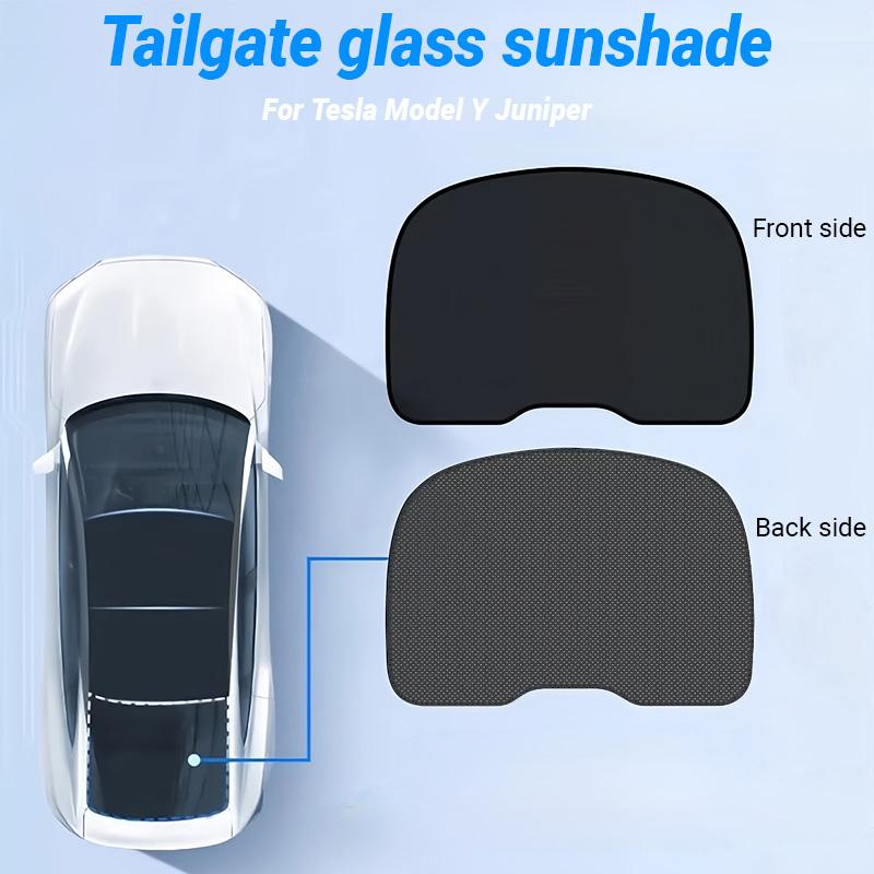 Tailgate Glass Sunshade for Tesla Model Y Juniper / Model 3 Highland, Foldable Rear Window Sun Shade, Privacy Sun Baffle for Trunk, Gray & Black