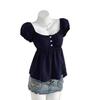 2025 European Summer Polka Dot Puff Sleeve Women's Top with French Square Neck