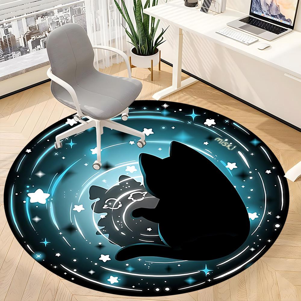 1 Stück Katze Galaxie Büro Runder Teppich, Unter Bürostühlen Schlafzimmer Wohnzimmer Heimdekoration, Raumdeko