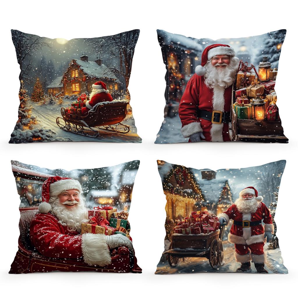 Santa Claus Cushion Pillowcase Printed Polyester 45X45Cm Throw Pillowcover Decorative Sofa Cushion Pillowslip Home Decor