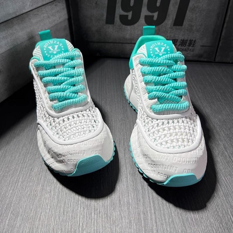 Fashion Men's White Sneakers 2025 Summer New Weave Mesh Breathable Vulcanized Shoes Comfortable Fashion Height Increaseg Casual Shoes