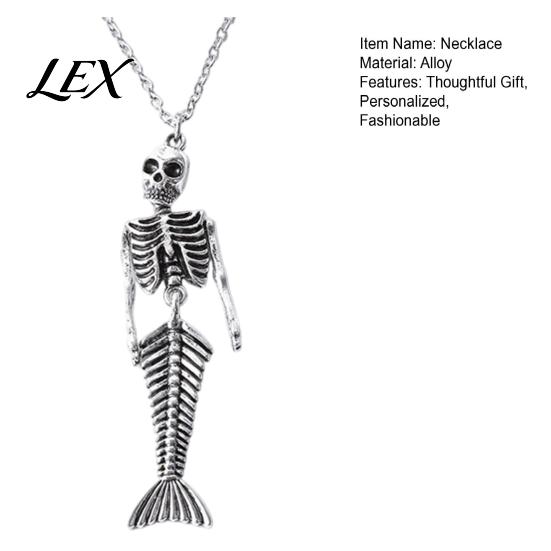 Exotischer Dunkler Ästhetik Anhänger Totenkopf Meerjungfrau Skelett Halskette, Gotischer Fantasy Schmuck Geheimnisvoll Ozeanisch für Damen, Kreatives Gruseliges Accessoire, Einzigartig