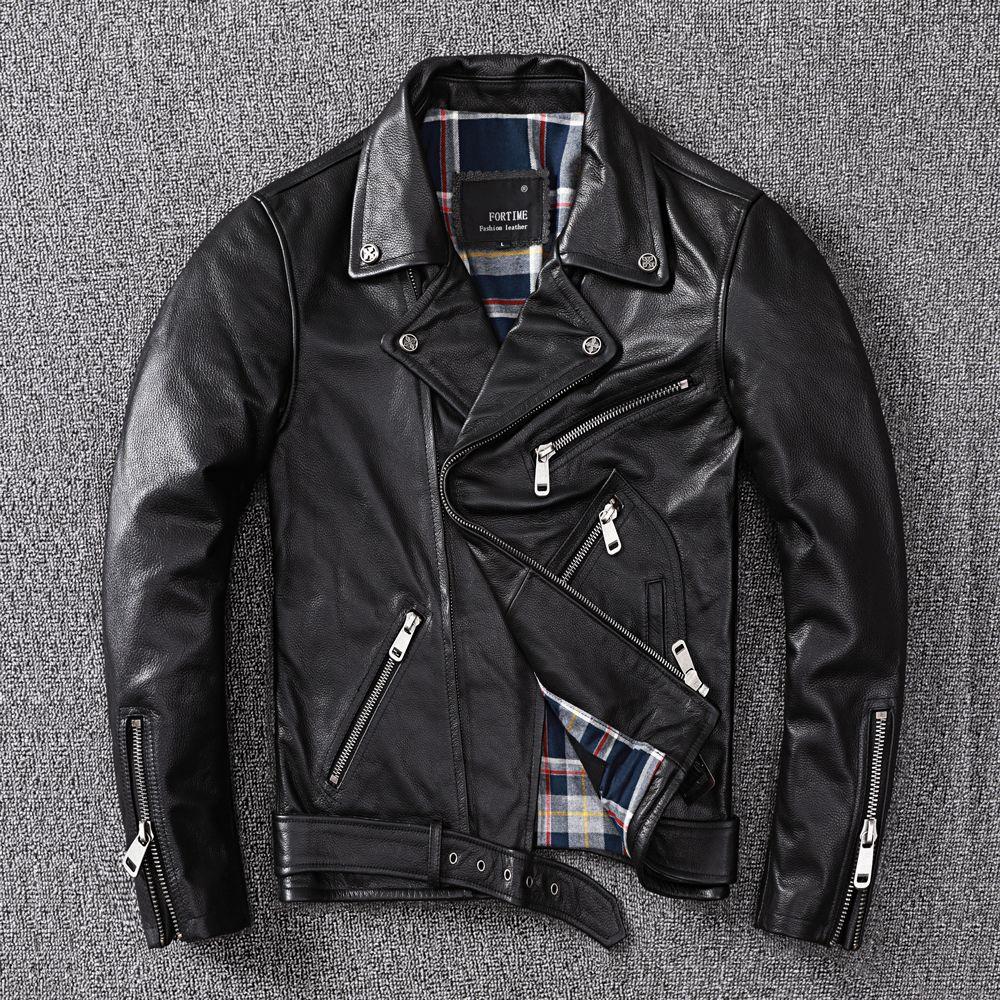 Genuine Leather Jacket Men's First-layer Cowhide Motorcycle Riding Jacket Leather Jacket Slim Short Stylish Leather Jacket