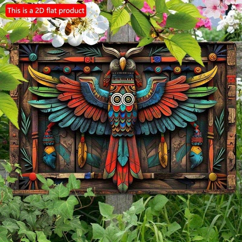 2d Flat 30*20cm, Wooden Aztec Owl Wall Art, Vibrant Bird Decoration for Home, Office, or Bathroom, Decorative Wall Poster, for Home, Kitchen, Garden