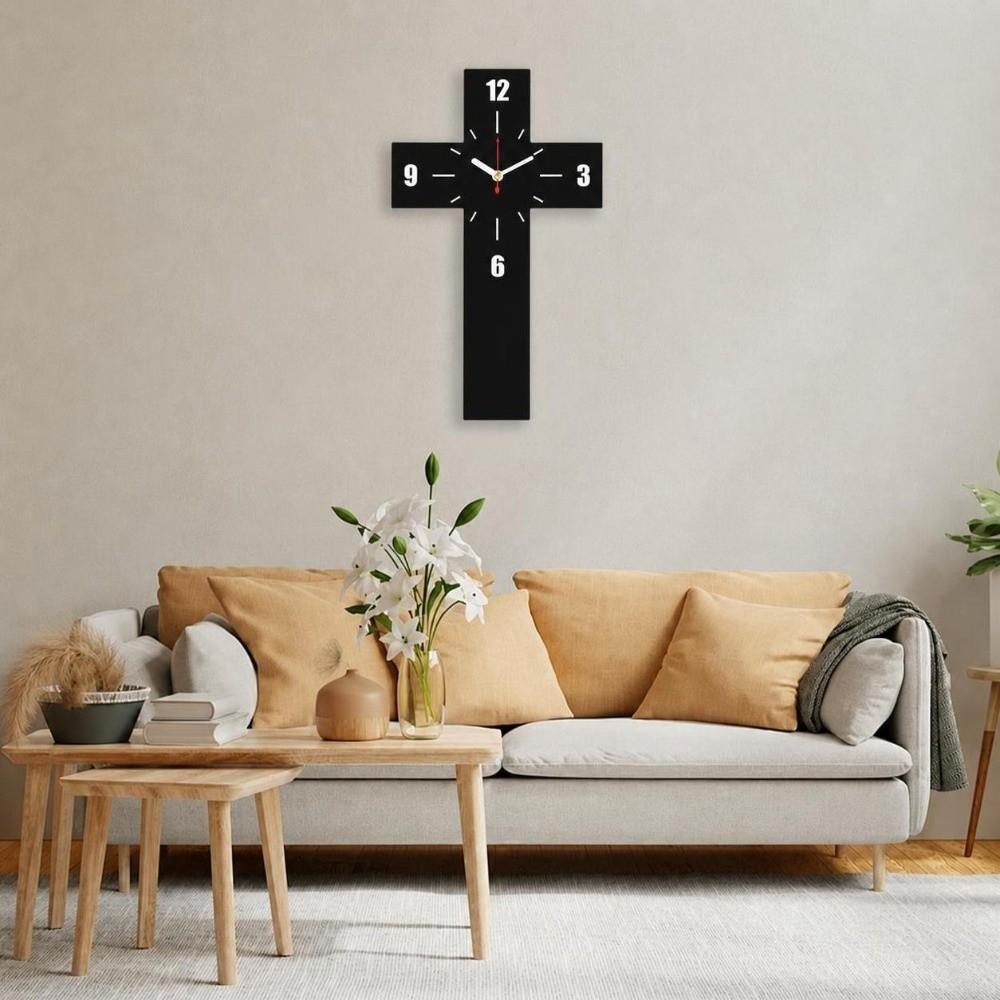 Non-ticking Wooden Cross Clock Solid Wood Quartz Wall Clock Vintage Cross Wall Clock  Home Office