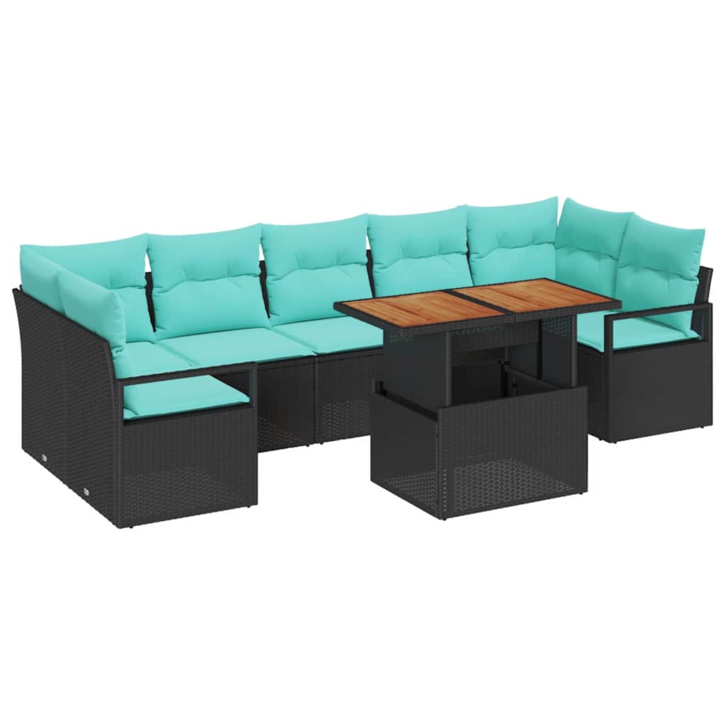 8 Piece Garden Sofa Set with Cushions in Black and Teal