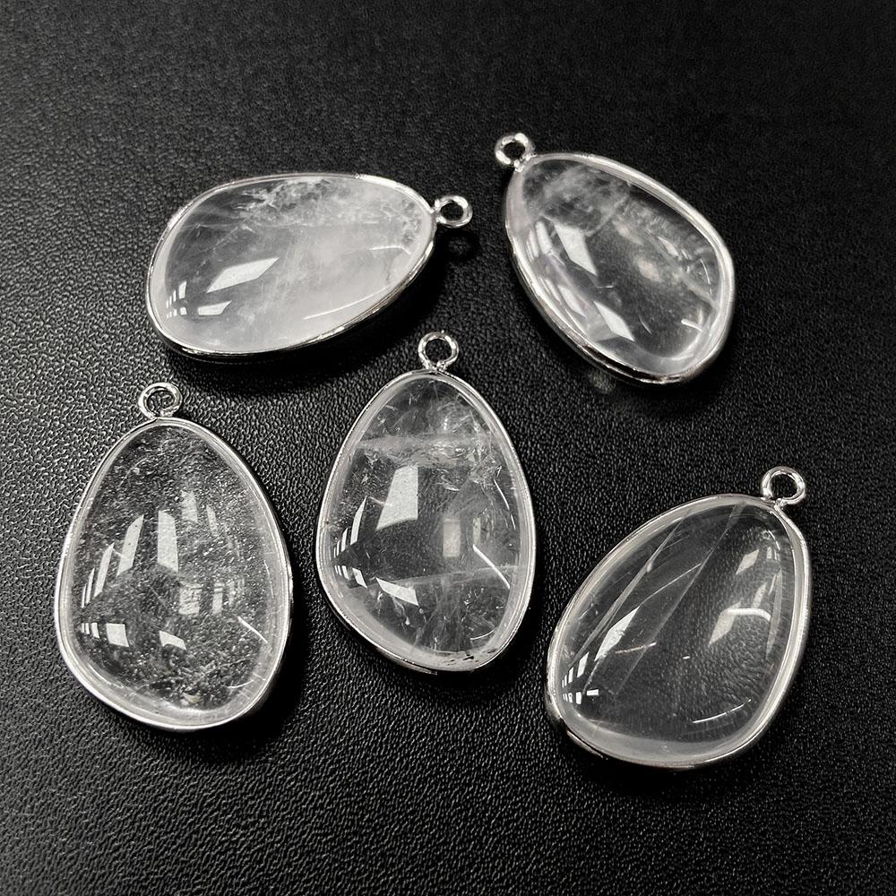 2pcs 20x30mm Natural Crystal Gem Mineral Stone Pendant Charm For Making Necklace Earrings Jewelry Silver Color Border