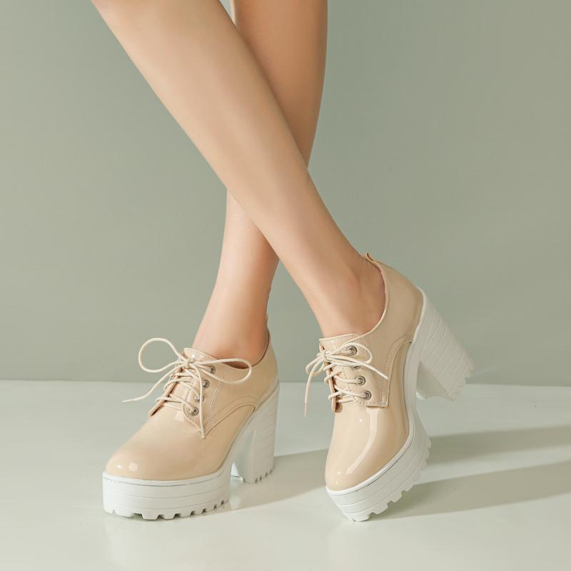 Klasické šněrování Pro ženy Černá Bílá Vysoké podpatky Krátká bota Platforma Dámské boty ve stylu Euro Podzim Jaro Punk Boty na vysokém podpatku