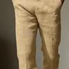 Pantalon Homme Taille Moyenne Fermeture Bouton et Fermeture Éclair Pantalon Décontracté avec Poches Couleur Unie Jambe Droite Pantalon Long Voyage Travail Usage Quotidien
