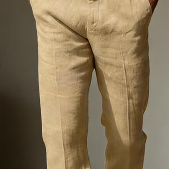 Pantalon Homme Taille Moyenne Fermeture Bouton et Fermeture Éclair Pantalon Décontracté avec Poches Couleur Unie Jambe Droite Pantalon Long Voyage Travail Usage Quotidien