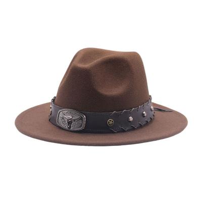 Tibetan Top Hat, Western Cowboy Hat, Bull Head Accessories, Felt Hat, Ethnic Style Men's and Women's Flat Edge Jazz Hat