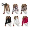 Women Spring Shirt Deep V Neck Pleated Striped Color Matching Long Sleeve Solid Color Lantern Sleeve Slim Fit OL Commute Top