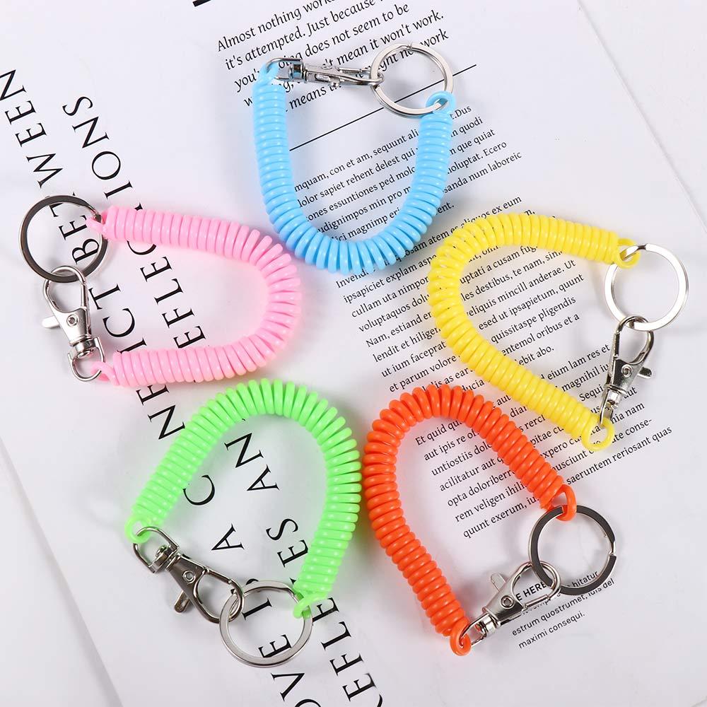 Spring Lanyard Wristband Security Gear Retractable Key Cord Clasp Elastic Ropes Spiral Stretch Keychain Spring Rope Key Ring