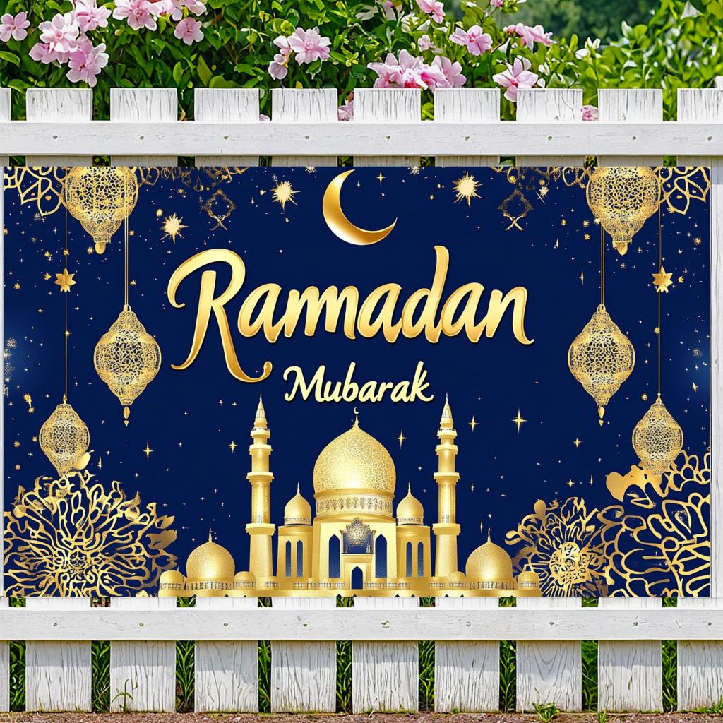 Islamic Decoration Golden Theme Ramadan Decoration Ramadan Mubarak Banner High Quality Eid Banner For Muslim Cultural Event