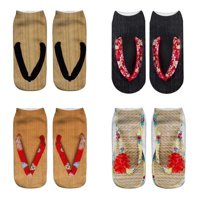 4 Paar lustige Flip-Flop-Maniküre-Drucksocken, 3D-Mustersocken, Sandalen-Drucksocken, niedrig geschnittene Knöchelsocken