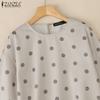 ZANZEA Women Casual Round Neck 3/4 Sleeve Loose Polka Dot Print Blouse