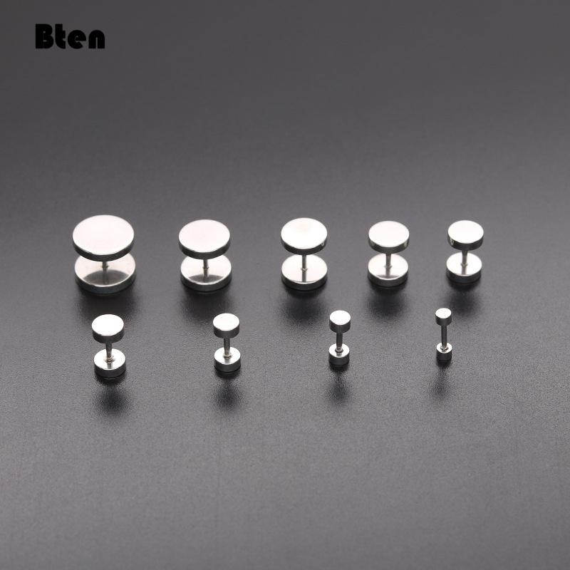Ein Paar Runde Schwarze Edelstahl-Steckohrringe für Damen Hantel-Piercing Ohrringe Herren Punk Mode Schmuck