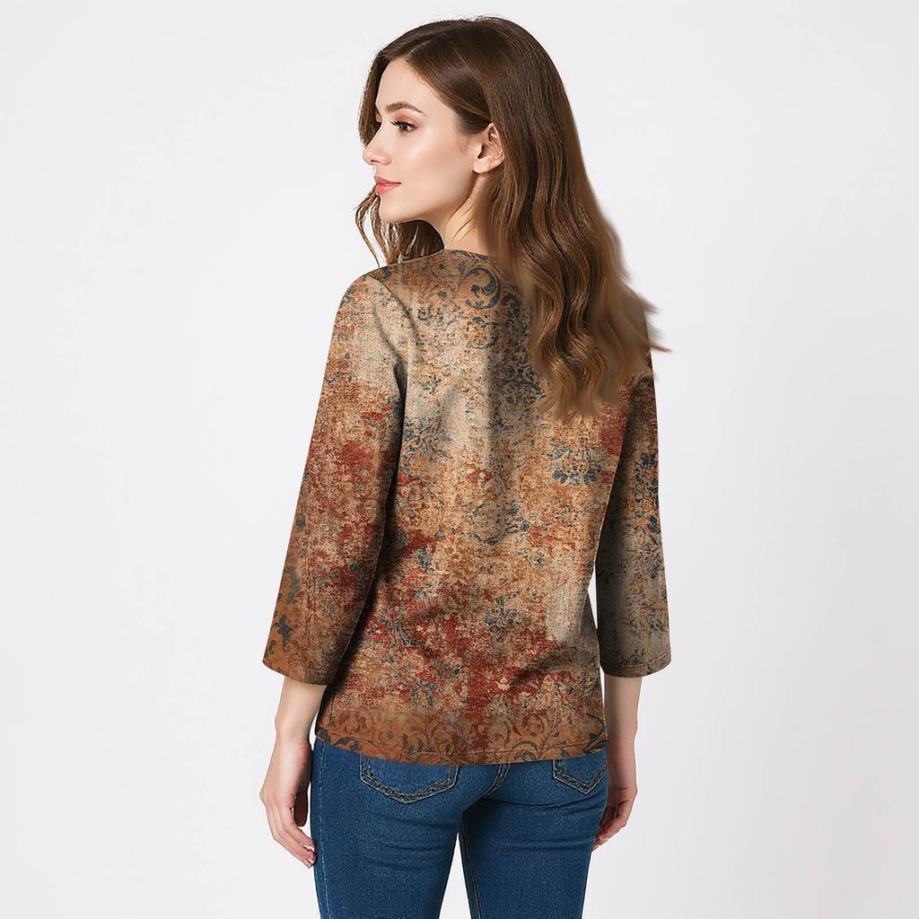 Dámské košile s 3/4 rukávem Topy s výstřihem do V Topy pro volný čas Základní trička Halenka Volné topy