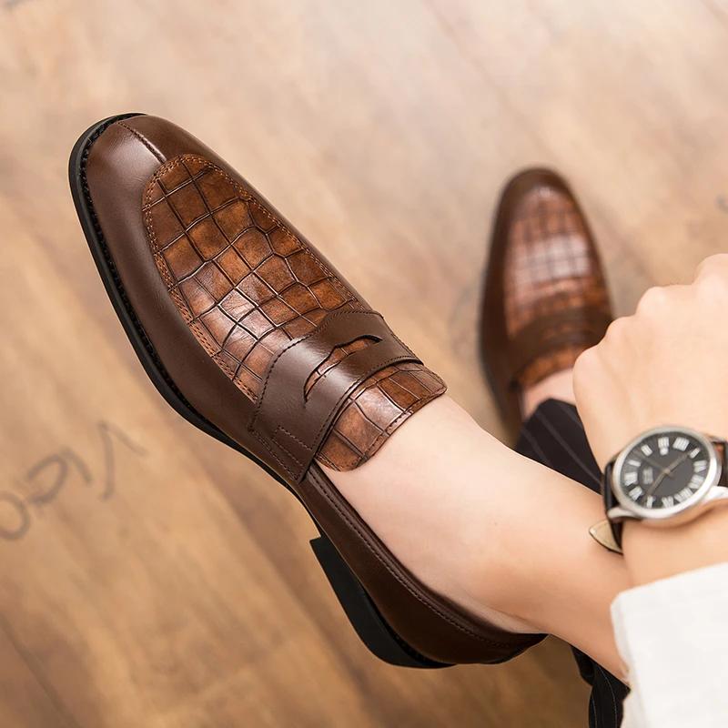 Fashion New Luxurious Classic Crocodile Pattern Business Shoes Men Designer Formal Dress Leather Shoes Men's Loafers Wedding Party Shoes