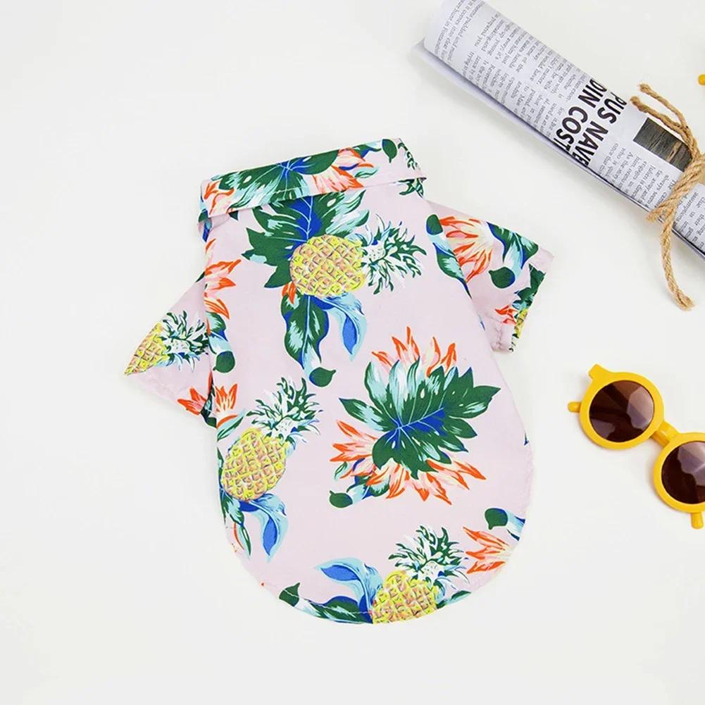 Small and Medium-sized Dog Beach Pineapple Shirt Hawaiian Pet Dog Cat Golden Retriever Spring and Summer Season Clothing