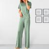 Ropa de descanso para mujer, cintura elástica a la moda, ropa de descanso para mujer de secado rápido, Top de tipo fino de Color sólido, pantalones, conjunto de ropa de dormir