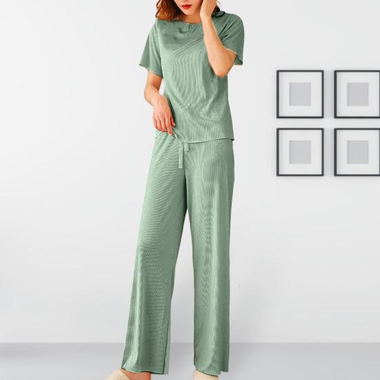 Ropa de descanso para mujer, cintura elástica a la moda, ropa de descanso para mujer de secado rápido, Top de tipo fino de Color sólido, pantalones, conjunto de ropa de dormir