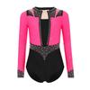 Girls Gymnastics Leotard Long Sleeve Keyhole Back Shiny Rhinestones Figure Skating Dancewear