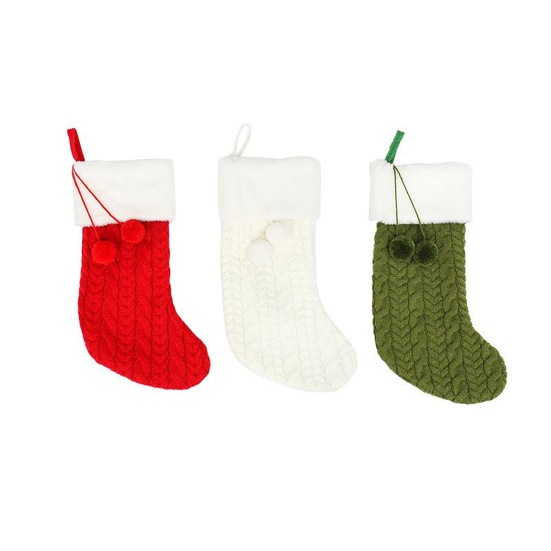 Large Cross-border Pom-pom Christmas Stockings Gift and Candy Bag for Home Decoration