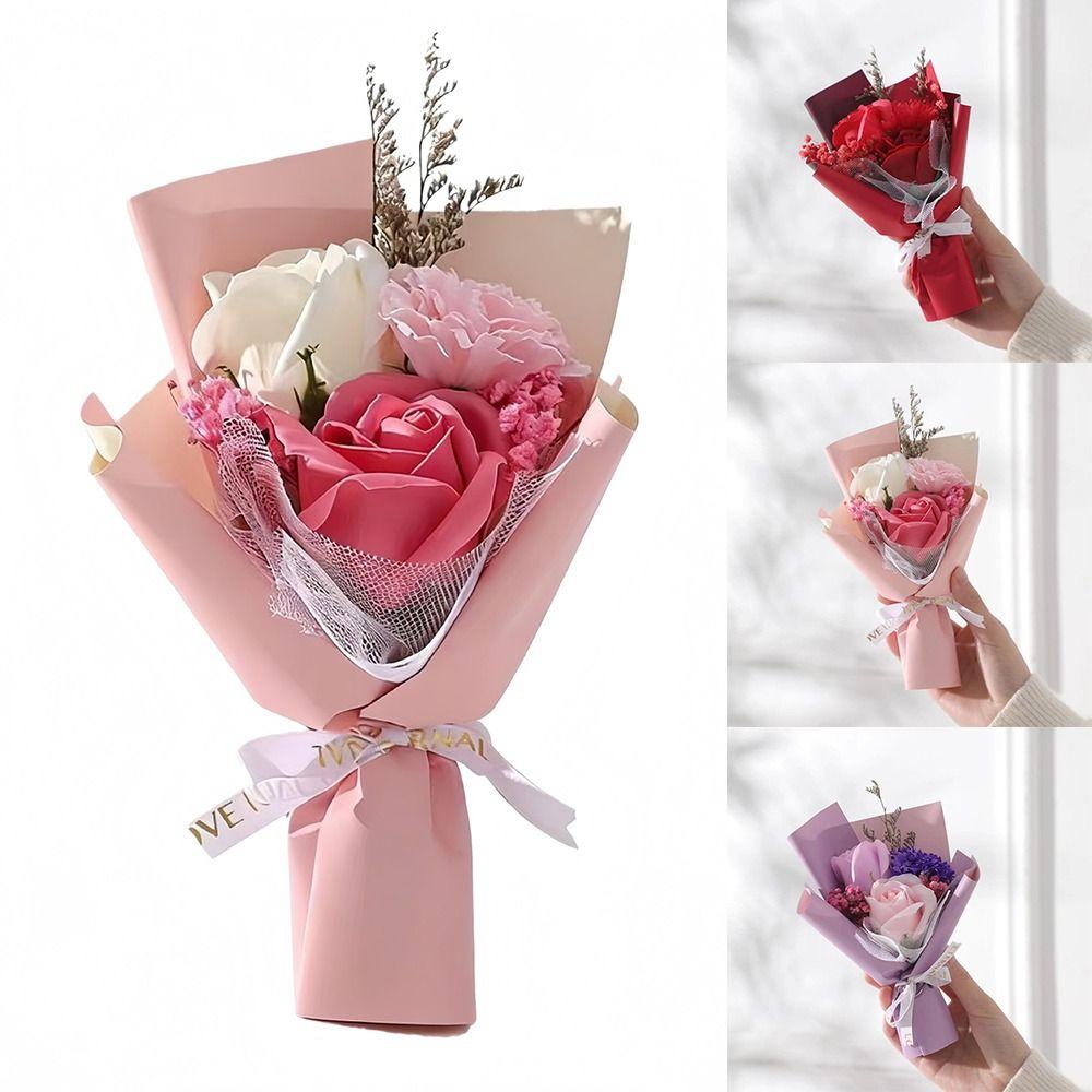 3 Heads Soap Flower Wedding Decor Gifts Mini Carnation Bouquet  Teachers' Day