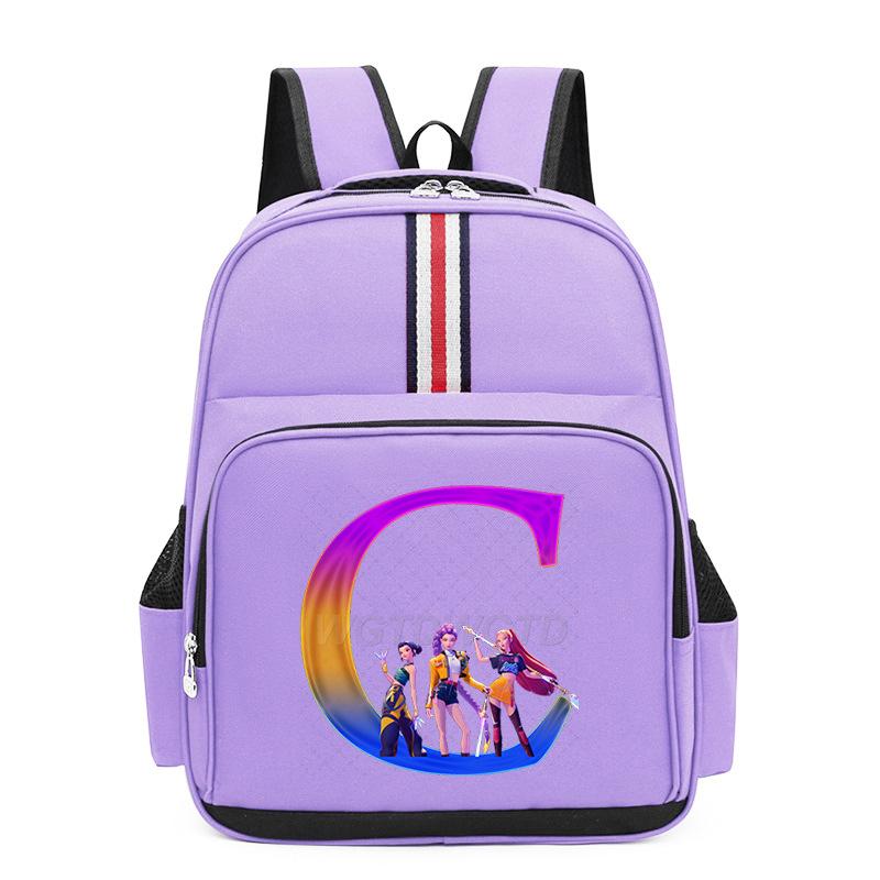 College Style Trend 26 Letter Printing Anime Cartoon Large Capacity Burden Reduction Backpack Casual Student School Bag