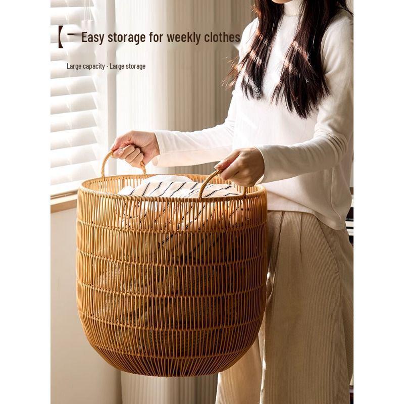 High-Value Waterproof Woven Rattan Laundry Basket for Bedroom and Bathroom
